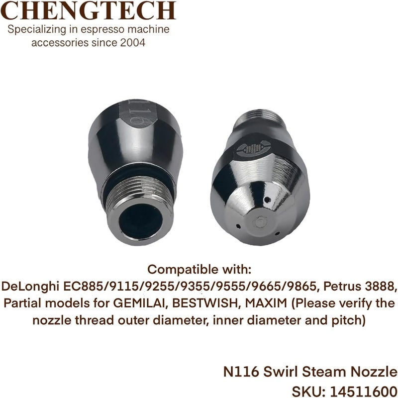 Chengtech Stainless Steel Steam Nozzle Compatible with DLG EC885/9155/9255/9355/9555/9665/9865, SMEG & EUPA Coffee Machine - Image 2